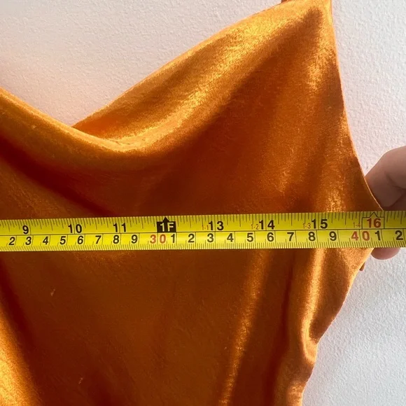 Cinq a Sept Ryder Satin Mini Slip Dress Cowl Neck Knotted Tie Orange Bronze, 6 - Picture 15 of 16